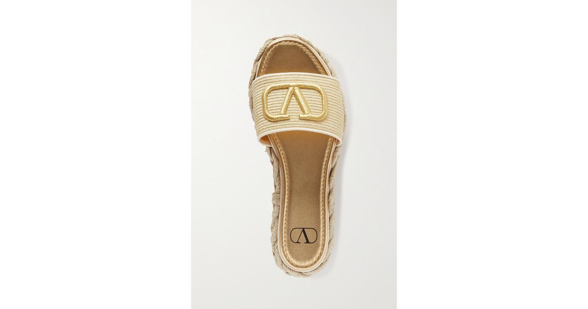 Valentino Valentino Garavani Garavani Vlogo Embroidered Woven Espadrille Slides - Lyst
