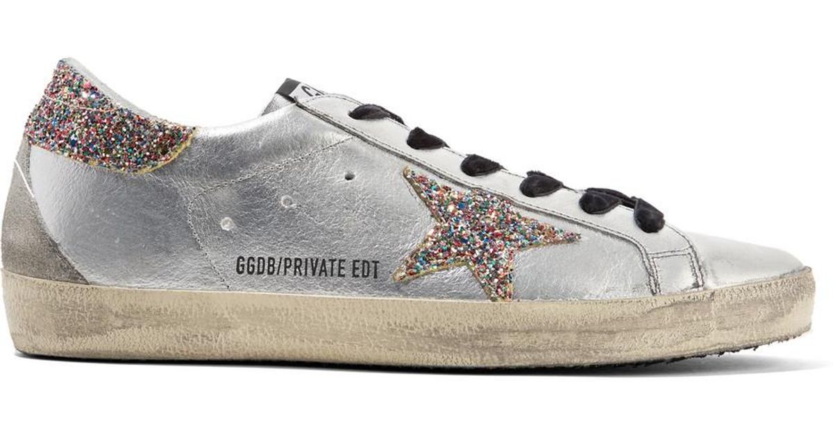 superstar glittered distressed leather sneakers