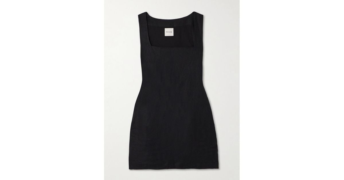 Posse Alice Linen Mini Dress in Black | Lyst