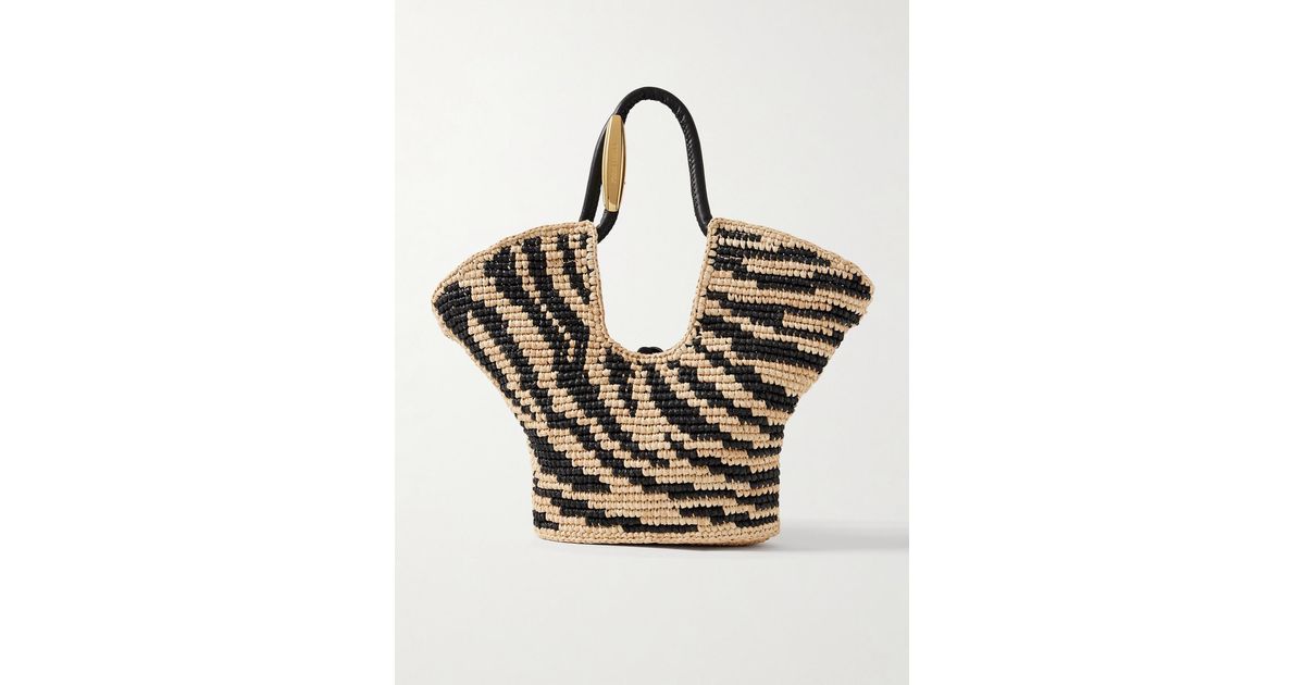Zimmermann Goldentime Small Leather-Trimmed Raffia-Jacquard Tote