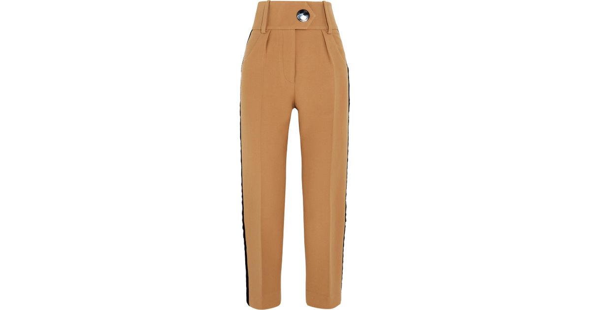 Petar Lyst Petrov Wool Pants Natural Trimmed In Velvet Straight Leg sdhQrt