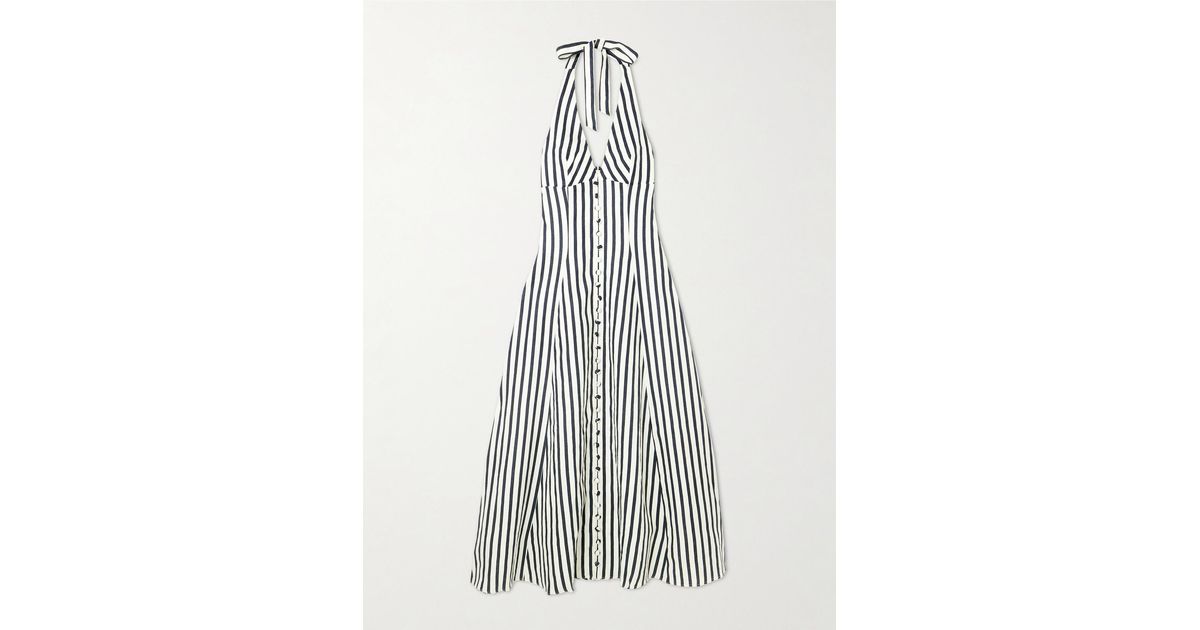 Faithfull the Brand Marie Striped Linen Halterneck Midi Dress in White |  Lyst