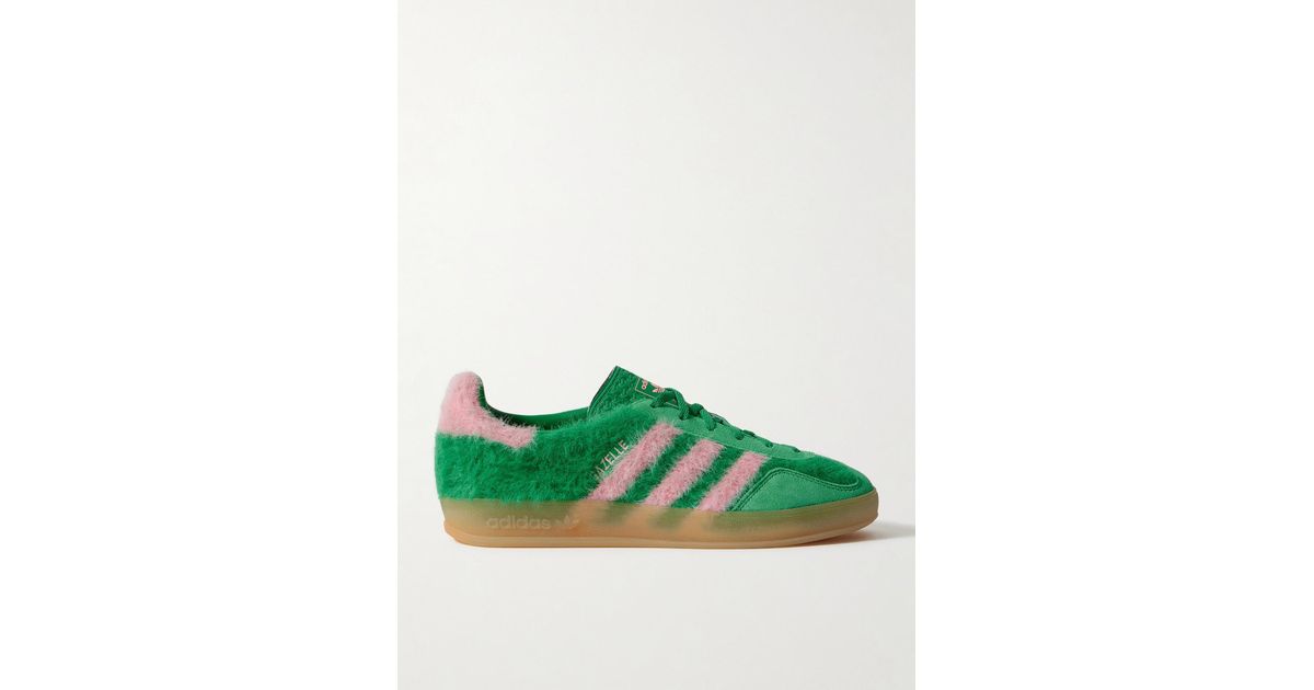 adidas Originals Gazelle Indoor Suede-Trimmed Brushed-Knit Sneakers in  Green | Lyst