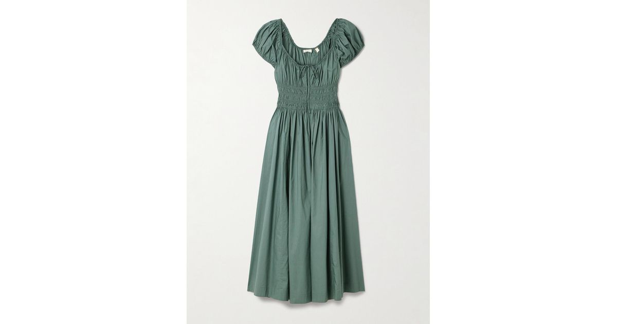 green emerald velvet dress Dôen Women's Quinn Cotton Shirred Midi-Dress - Salt main image 0