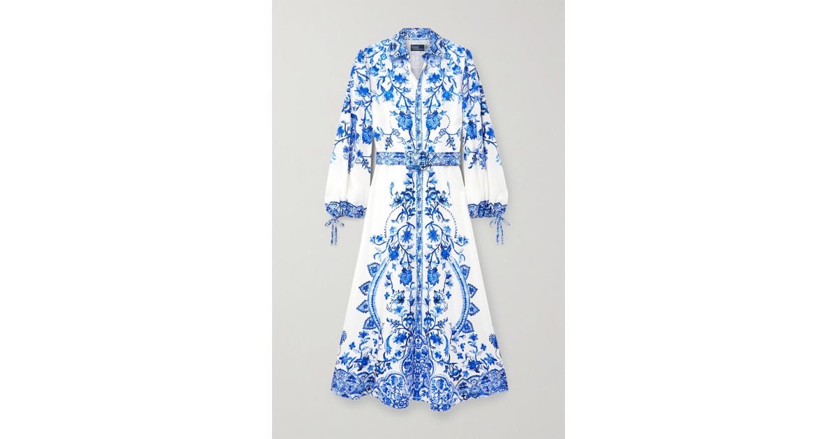 polo ralph lauren belted floral-print silk-twill midi shirt dress Ralph Lauren Belted Floral-Print Silk-Twill Midi Shirt Dress In Blue - 40% Off