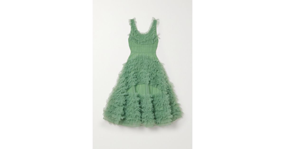 Molly Goddard Mertyl Tiered Ruffled Tulle Midi Dress in Green | Lyst