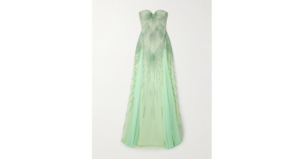 Georges Hobeika Strapless Embellished Tulle Gown in Green | Lyst Georges Hobeika Strapless Embellished Tulle Gown in Green | Lyst