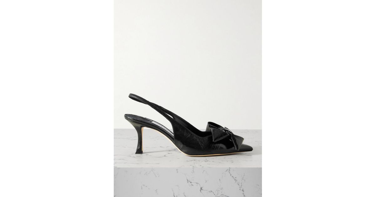 JIMMY CHOO STAZ SLINGBACK 70 パンプス Black Staz 70 bow-embellished crinkled-leather slingback