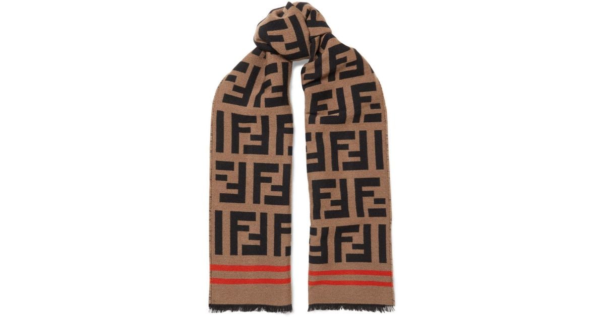 Fendi Wool And Silk-blend Jacquard Scarf in Camel (Brown) - Lyst