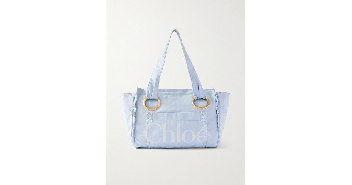 Chloeプラージュロゴトート Chloé Plage Printed Cotton-Canvas Tote in Blue | Lyst