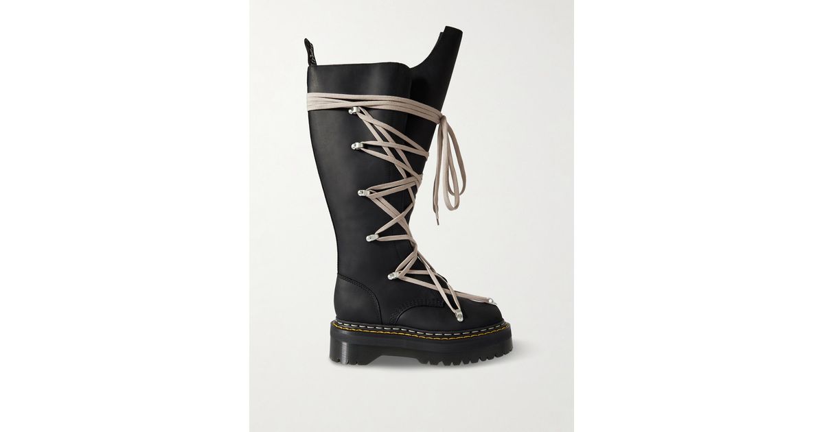 Rick Owens Dr. Martens 1460 Quad Sole Pentalace Leather Knee Boots 