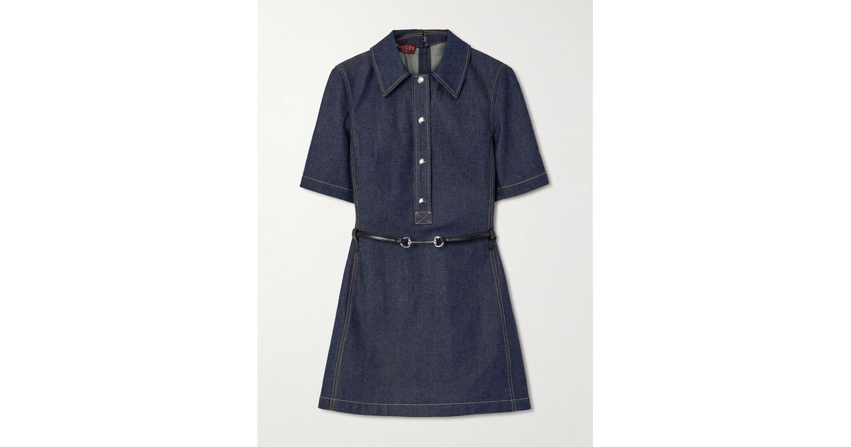 Gucci Denim Mini Dress With Horsebit in Blue | Lyst