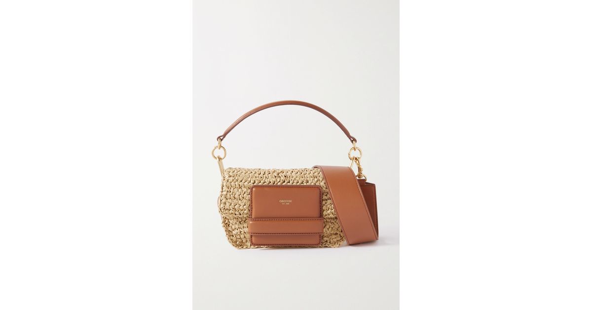 Oroton Alva Small Leathertrimmed Raffia Shoulder Bag in Brown Lyst