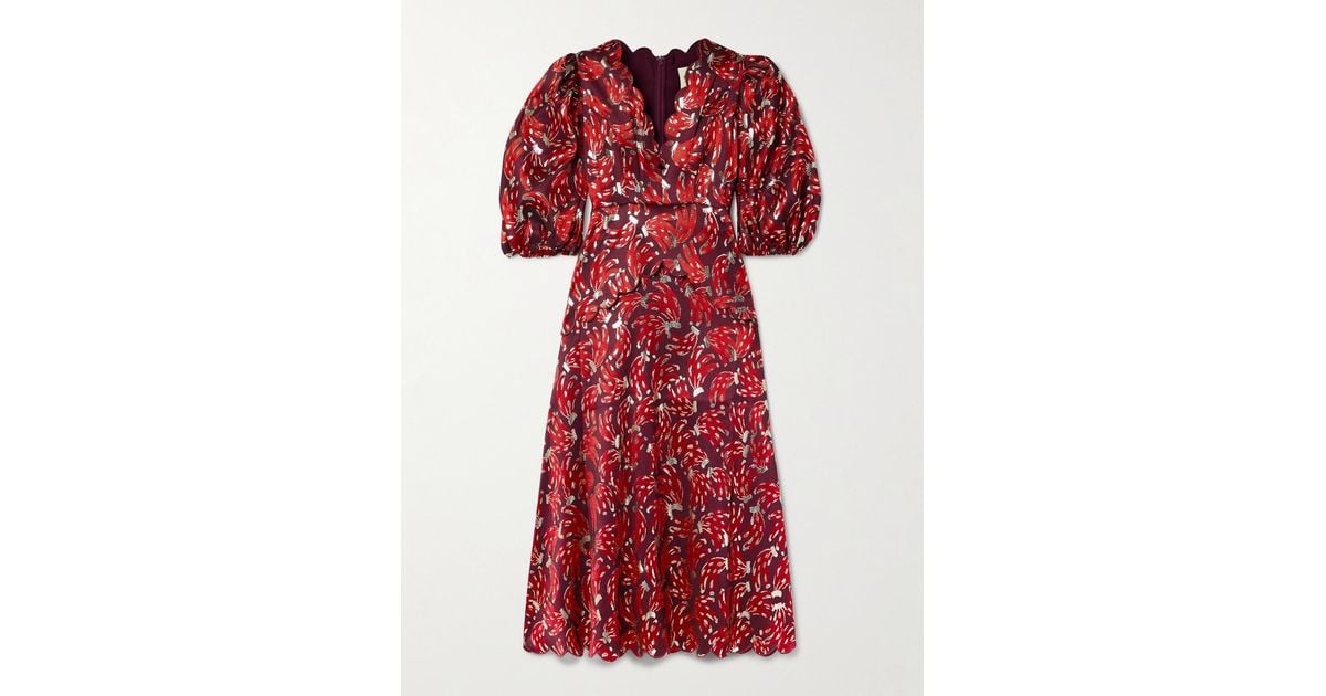 FARM Rio Layered Metallic Brocade Midi Dress