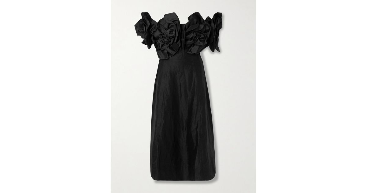 Aje. Etta Appliqud Off-The-Shoulder Linen-Blend Midi Dress in Black | Lyst  Australia