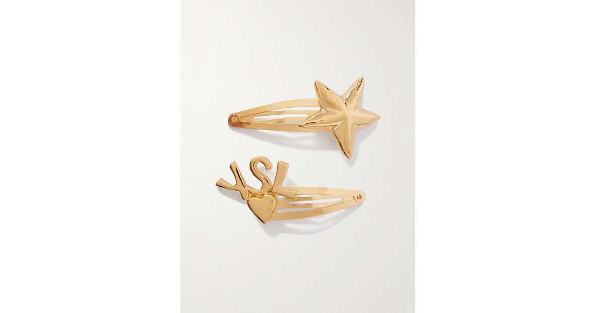 【Saint Laurent】 Cassandreセットオブ 2 hairclips Cassandre set of 2 hairclips in gold - Saint Laurent | Mytheresa
