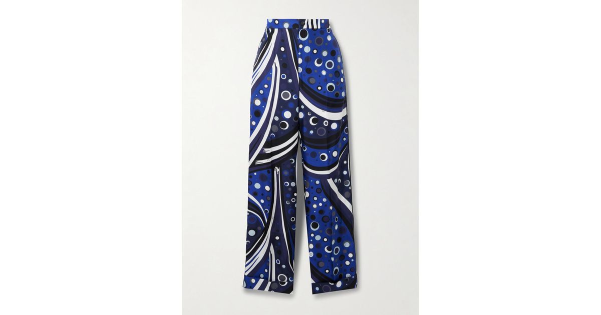 PUCCI Printed Silk-Twill Straight-Leg Pants in Blue | Lyst display picture 1