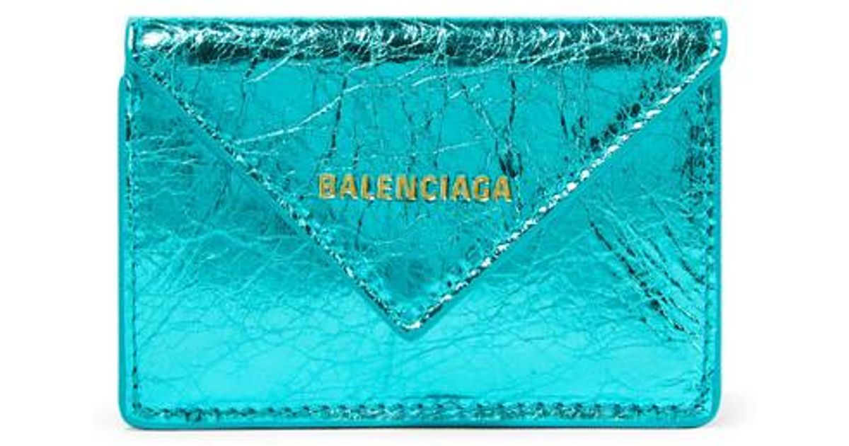 Balenciaga Papier Mini Wallet Metallic Effect in Blue | Lyst