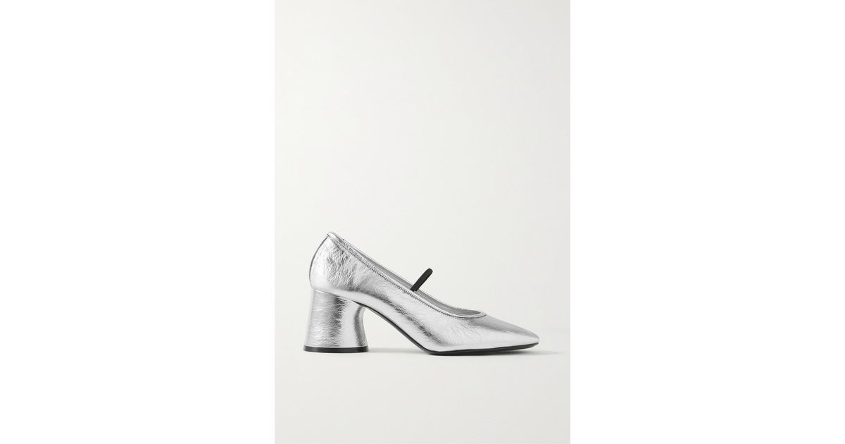 Khaite Lorimer Metallic Crinkled-leather Mary Jane Pumps in White | Lyst