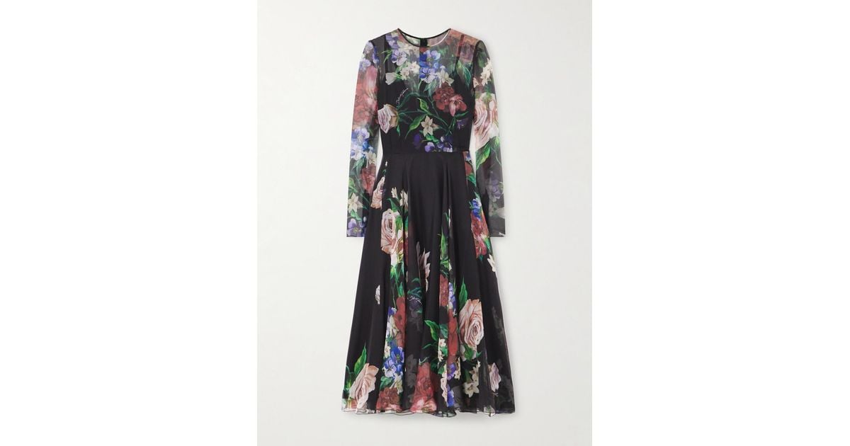 Dolce & Gabbana White Floral Print Silk Pleated Midi Dress