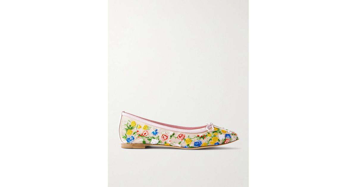 魅力的★MANOLO BLAHNIK Verdino embroidered mesh ballet flats Verdino embroidered mesh ballet flats in pink - Manolo