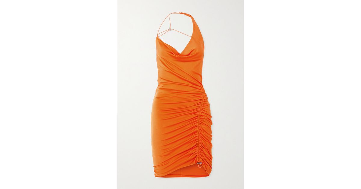 Et Ochs Arya One-shoulder Ruched Satin-jersey Mini Dress in Orange | Lyst