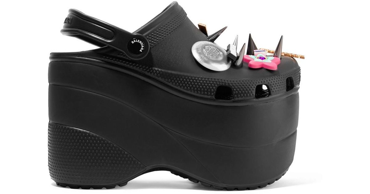 Balenciaga + Crocs Embellished Rubber Platform Sandals in Black | Lyst