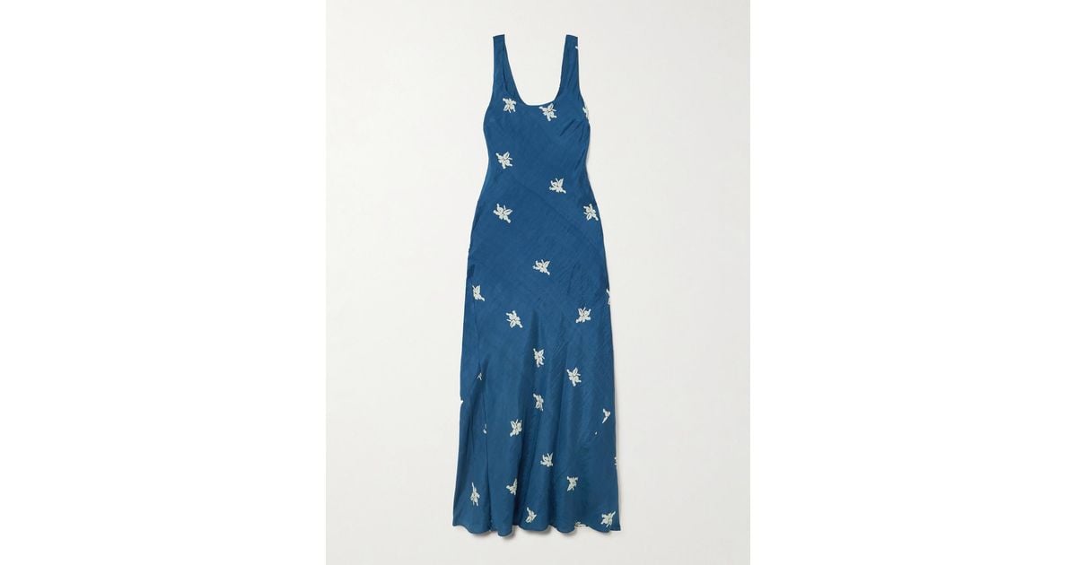 Alix Of Bohemia Adele Printed Silk-Satin Maxi Dress in Blue | Lyst