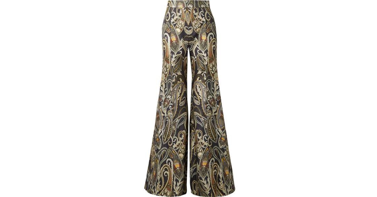 Silk Paisley Print Flared Trousers 