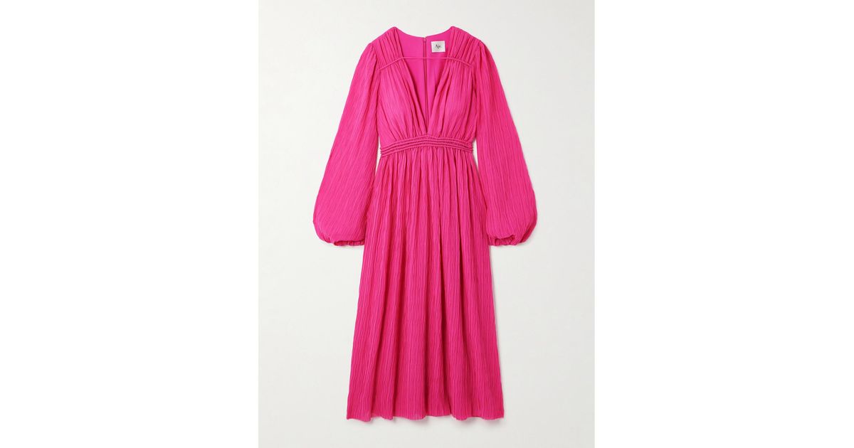 Aje. Genevieve Recycled Pliss-Chiffon Midi Dress in Pink | Lyst