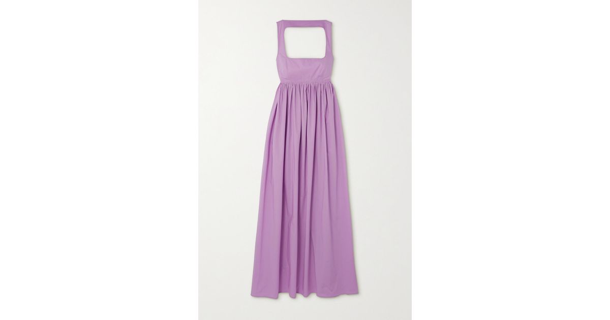 Oroton Open-back Cotton-poplin Maxi Dress in Purple | Lyst UK