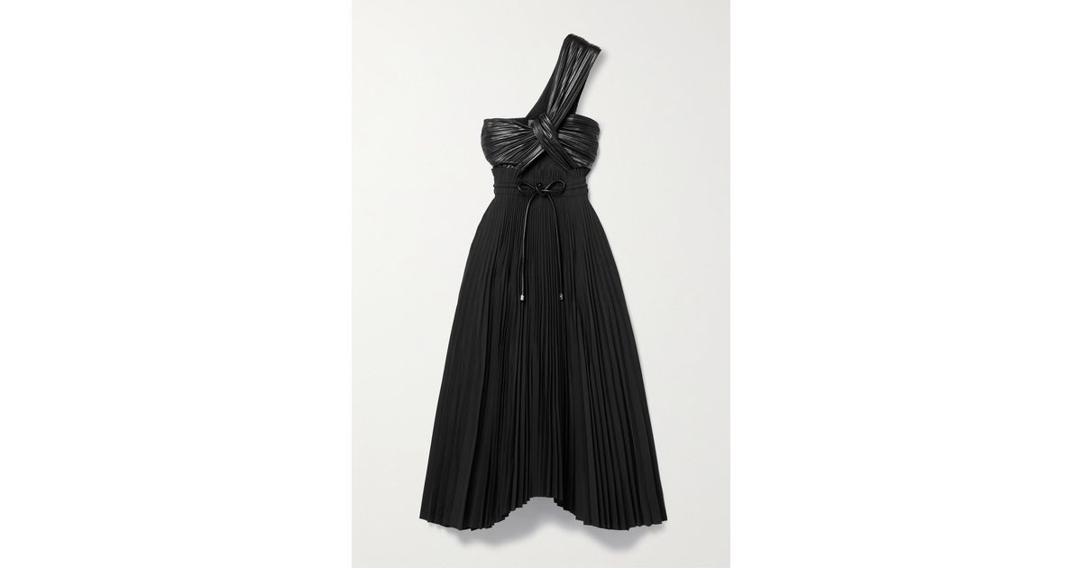 A.L.C. Addie One-shoulder Pleated Vegan Leather And Shell Midi Dress in Black | Lyst UK