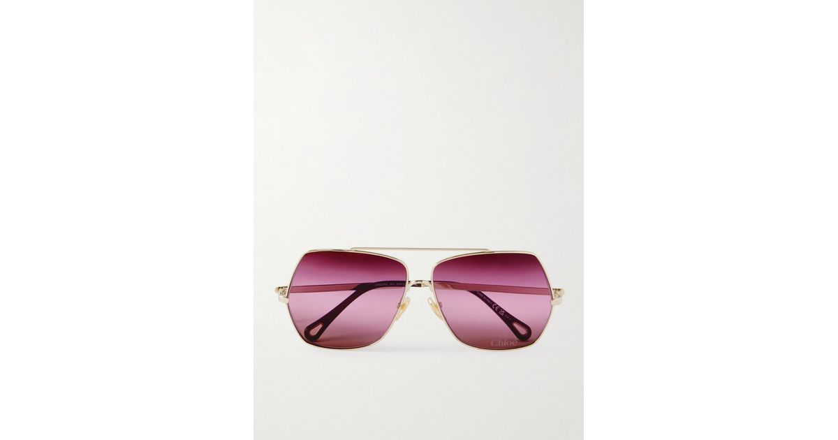 Chloé Oversized Aviator-Style-Tone Sunglasses in Pink | Lyst