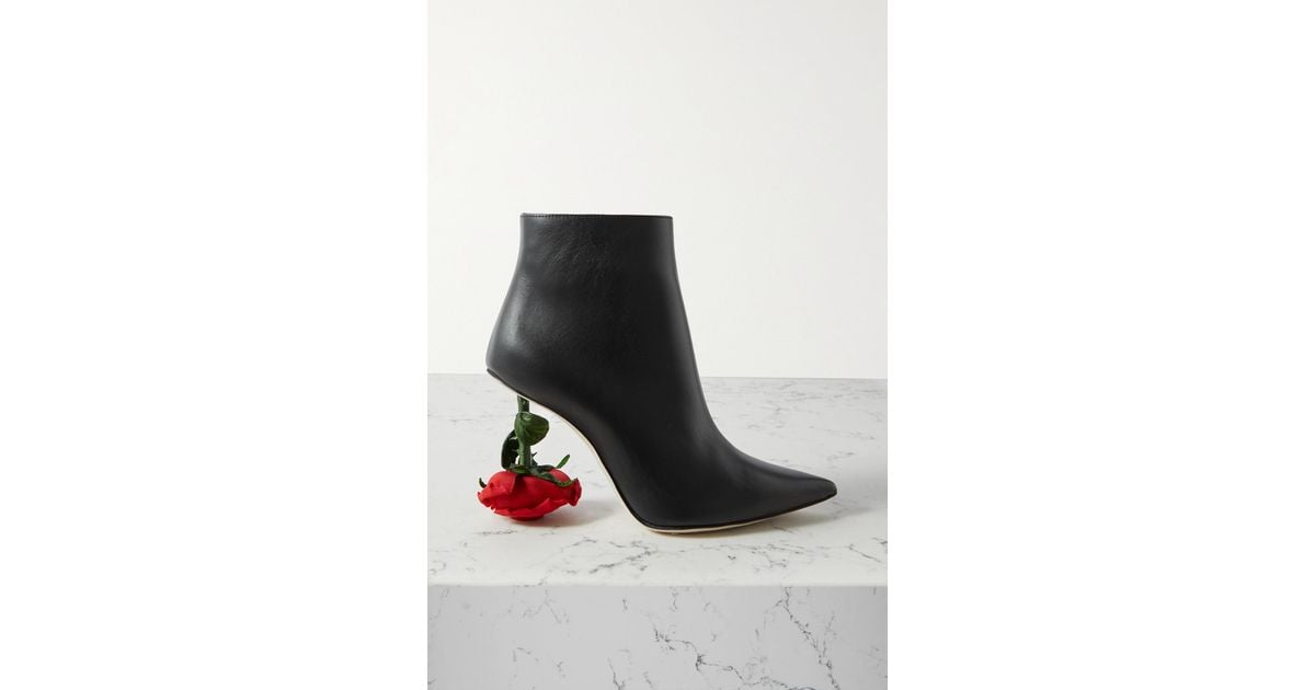 Loewe Rose Embellished Leather Ankle Boots in Black | Lyst