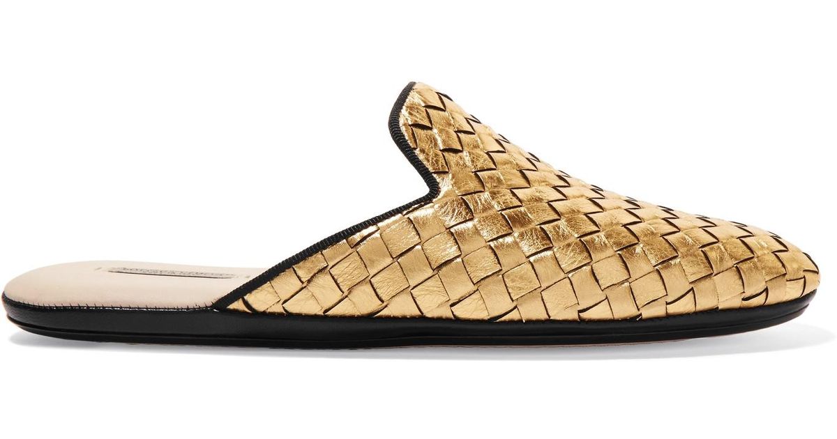 Bottega Veneta Metallic Intrecciato Leather Slippers - Lyst