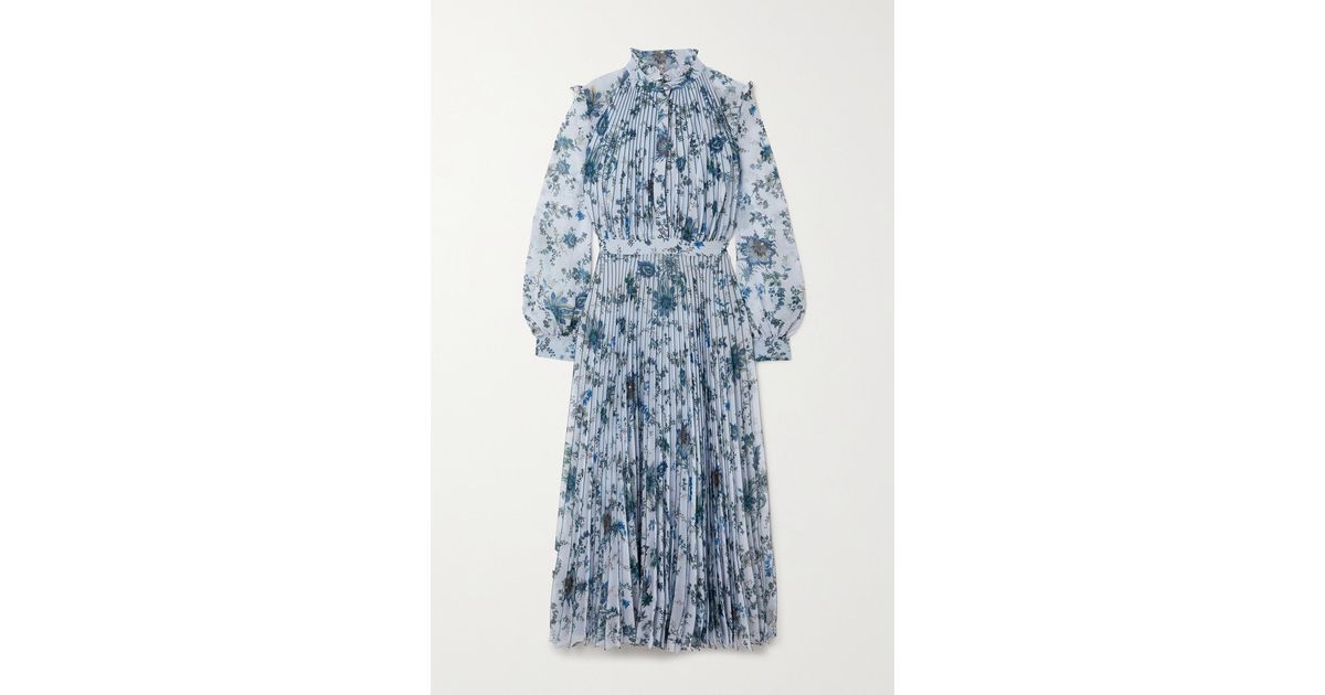 Coral blue floral printed pleated dress by Niram