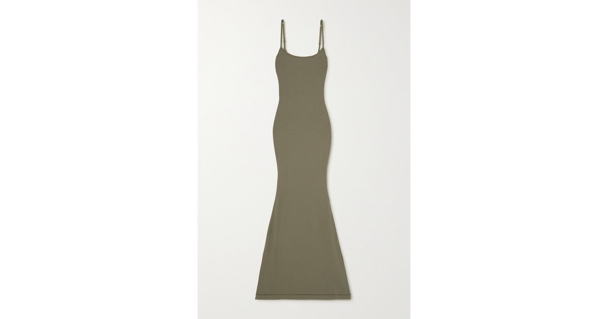 Skims Soft Lounge Ribbed Stretch-modal Maxi Dress in Green