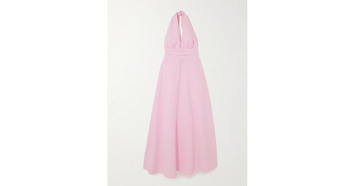 BERNADETTE Marilyn Striped Cotton Halterneck Maxi Dress in Pink | Lyst