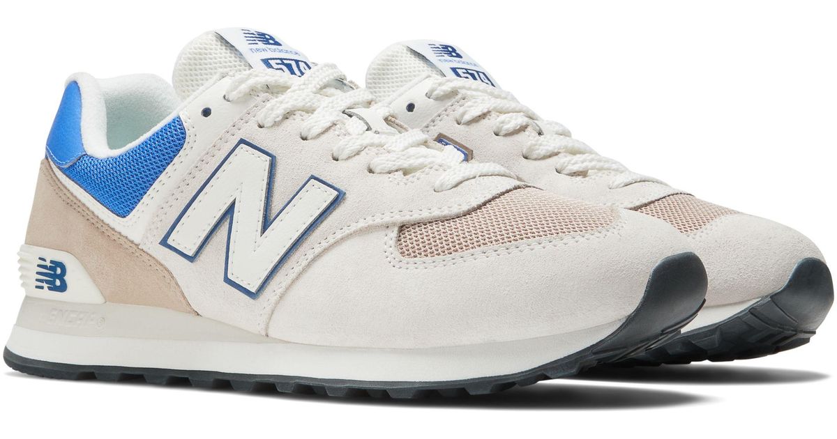New Balance 574 In White/blue Suede/mesh | Lyst UK