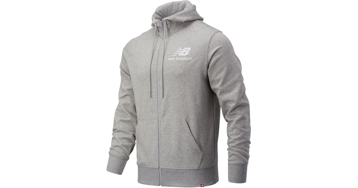 New Balance Nb Essentials Stacked Full Zip Hoodie in Grey (Gray) for ...