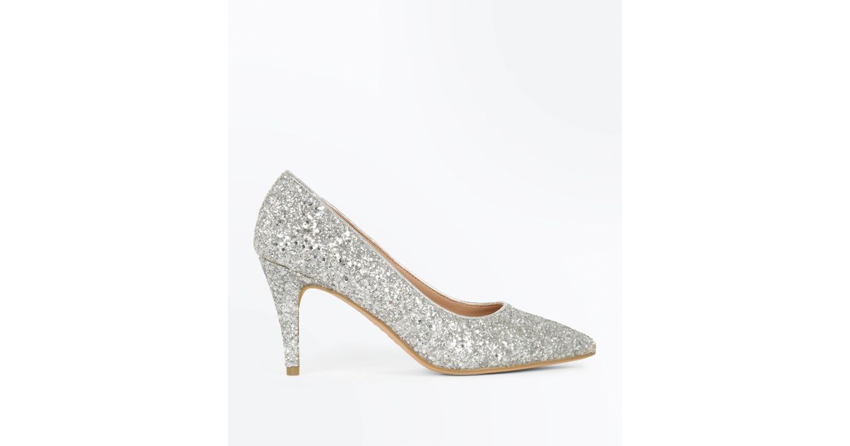 wide fit silver glitter heels