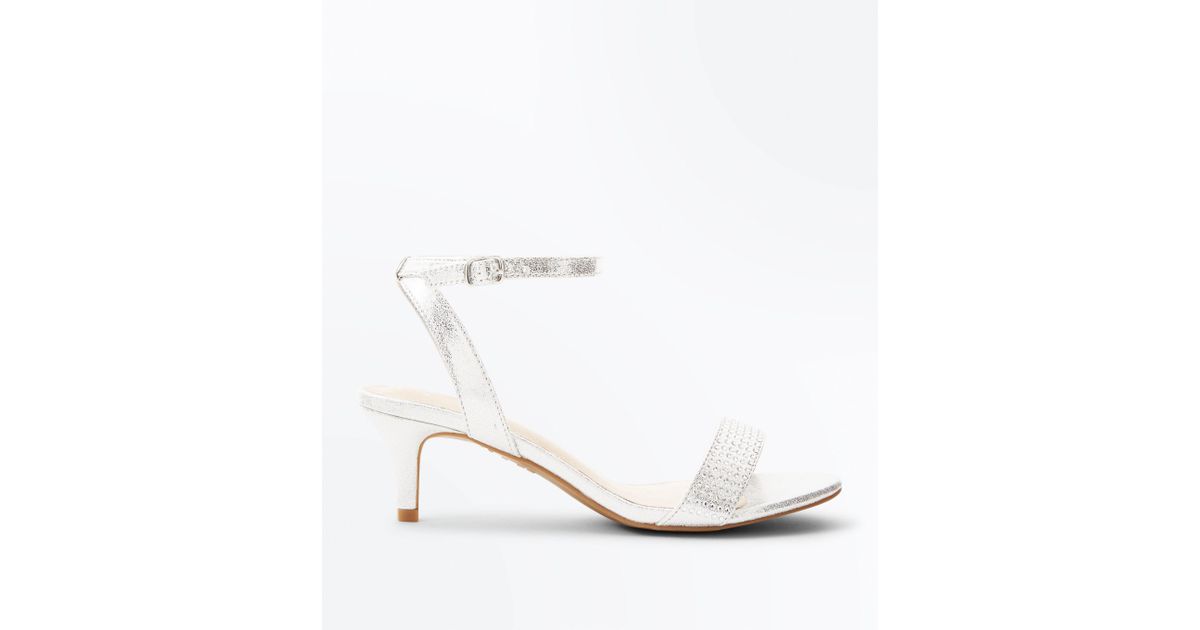 wide fit silver kitten heel sandals