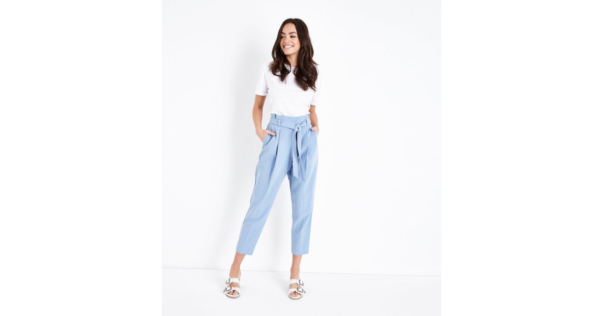 baby blue paper bag trousers