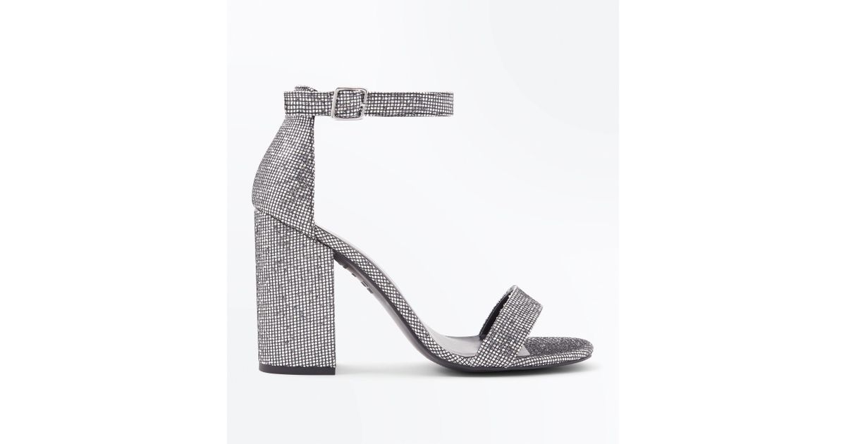 silver sandal heels new look