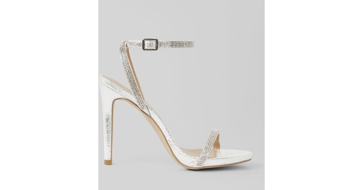 silver diamante heels new look