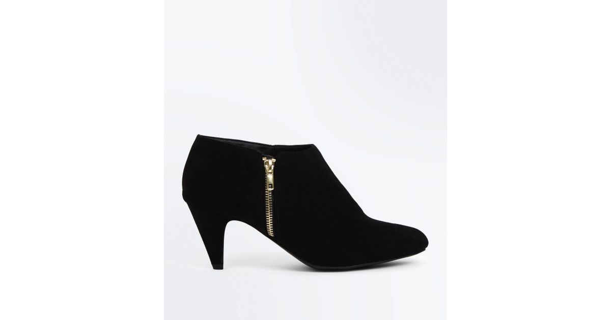 black suedette cone heel shoe boots