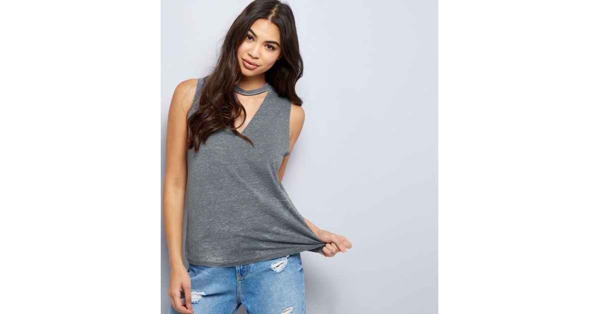 New Look Contrast Ruffle High Neck Tank Top Donna