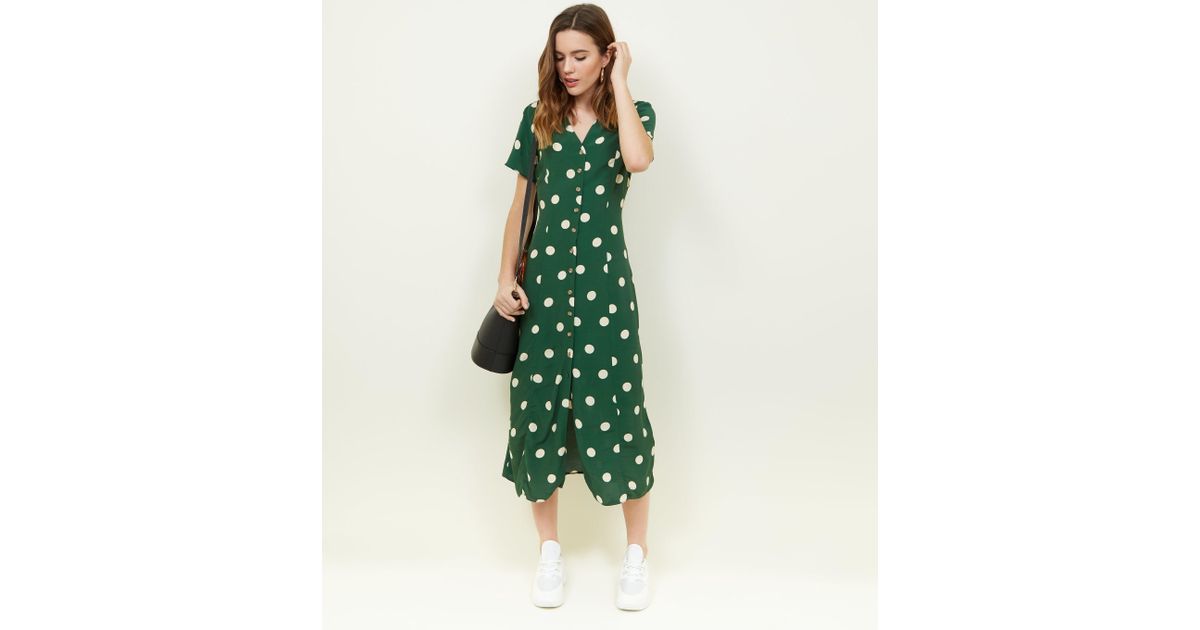 new look green spot midi dress