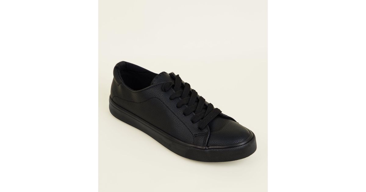 black leather look trainers