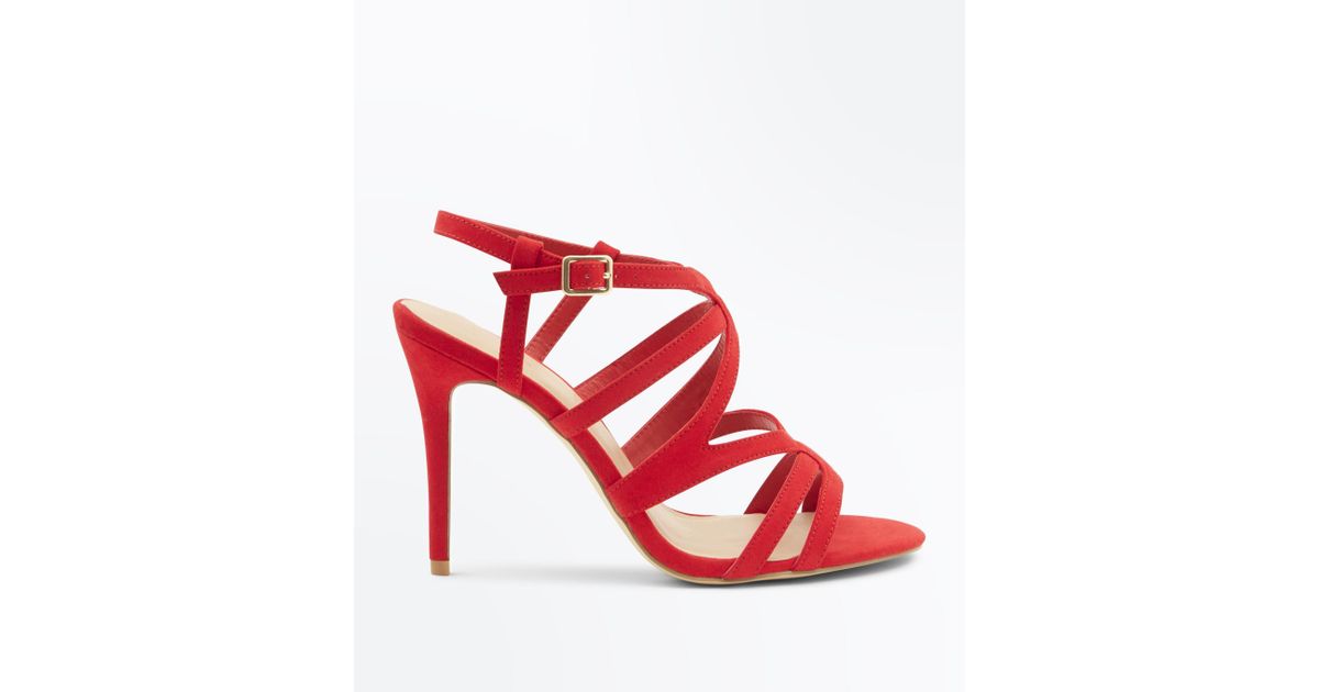 red strappy heels wide fit
